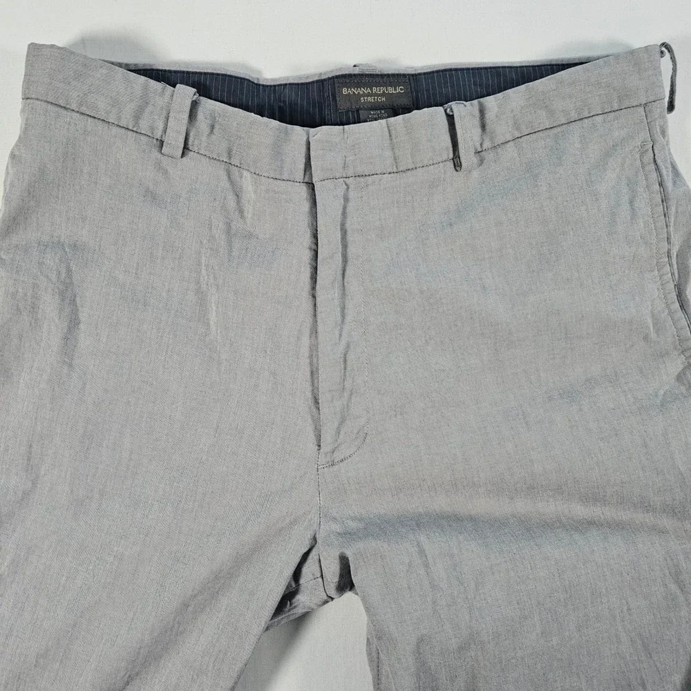Banana Republic Stretch Chinos Mens 35/34 Grey Cotton Blend Flat Front Pants